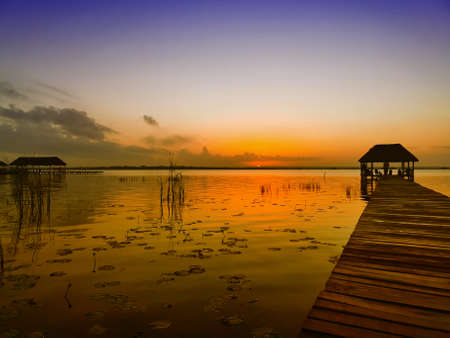 Sunrise in Bacalar Lake, Quintana Roo, Mexicoの写真素材