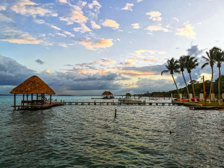 Sunset in Bacalar Lake, Quintana Roo, Mexicoの写真素材