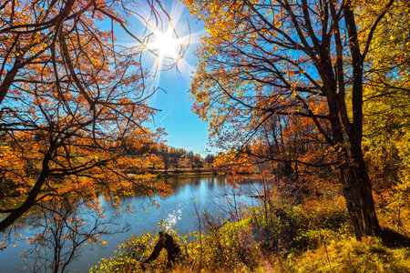 Beautiful autumn landscape, one of Smolyan lakes, Bulgaria