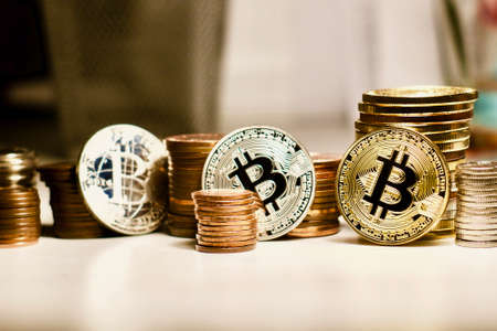 Three bitcoin coinsの写真素材