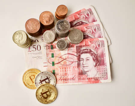 British pounds & bitcoinsのeditorial素材