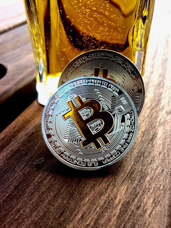 Digital currency physical silver bitcoin coinの写真素材