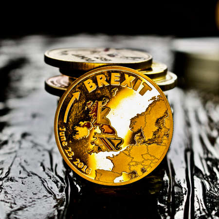 Gold brexit coin. Europe leaving.の写真素材