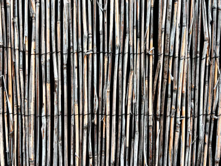 Small wooden straws background. Old straw fence.の写真素材