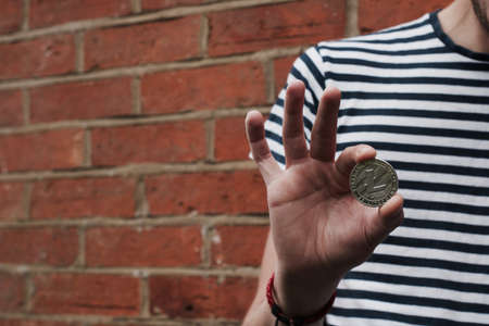 Silver Litecoin coinの写真素材