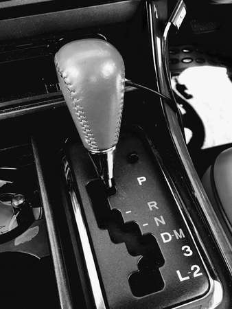 Black and white concept. Automatic gear box in old car. Luxury car.の写真素材
