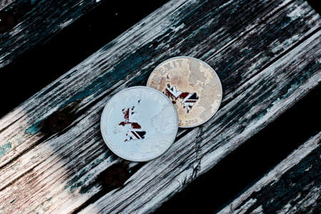 Metal brexit coin. Europe leaving. Article 50. Immigrants.の写真素材