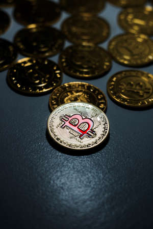 Digital currency physical metal bitcoin coin. Business mining concept.の写真素材