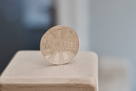 Cryptocurrency physical metal bitcoin coin. Digital currency virtual money concept.