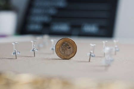 Cinema lifestyle concept. One pound sterling metal coin.の写真素材