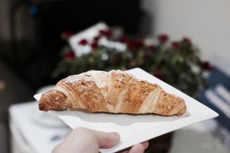 Delicious and fresh crossaint in the kitchen. Sweet food concept.の写真素材