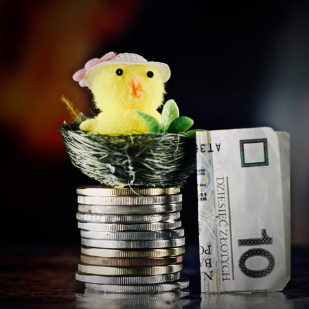 Physical polish currency. Polish money easter concept.の写真素材