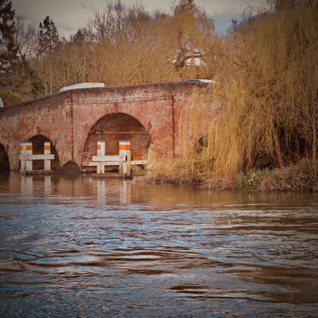 Nice old brick bridge in Sonning. Outdoor concept. Reading area.の写真素材