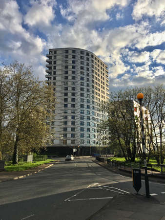 Big white building in town centre in Reading, Berkshire. Outdoor spring concept.のeditorial素材