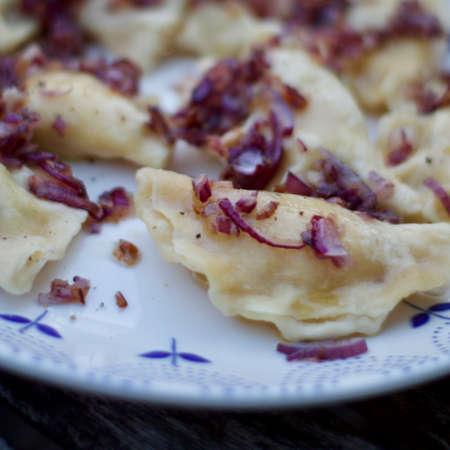 Delicious and fresh dumplings. Tasty lunch concept. Polish food.の写真素材