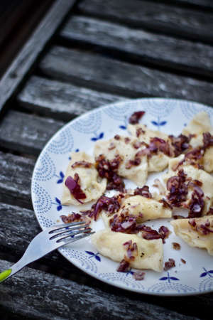 Delicious and fresh dumplings. Tasty lunch concept. Polish food.の写真素材