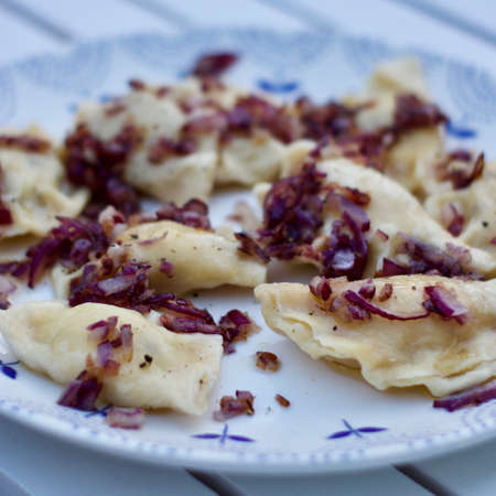 Delicious and fresh dumplings. Tasty lunch concept. Polish food.の写真素材