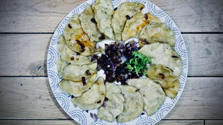 Delicious and fresh dumplings. Tasty lunch concept. Polish food.の写真素材