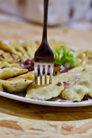 Delicious and fresh dumplings. Tasty lunch concept. Polish food.の写真素材