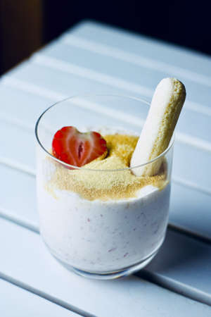 Dessert tapioca with coconut milk, strawberry and sugar.の写真素材