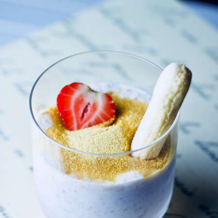 Dessert tapioca with coconut milk, strawberry and sugar.の写真素材