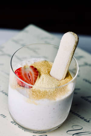 Dessert tapioca with coconut milk, strawberry and sugar.の写真素材
