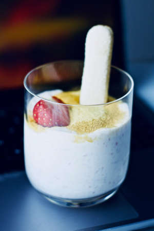Dessert tapioca with coconut milk, strawberry and sugar.の写真素材