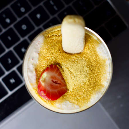 Dessert tapioca with coconut milk, strawberry and sugar.の写真素材