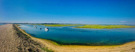 Blue bay by the sea. Summer concept. Boats on the water.の写真素材