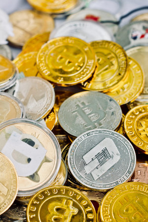 Digital currency physical silver dash coin. Cryptocurrency money concept.