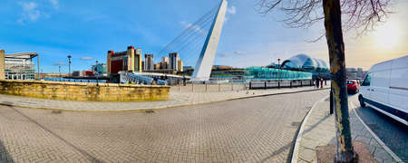 Big white bridge on the river in Newcastle Upon Tyne. Urban photography. Street photography.のeditorial素材
