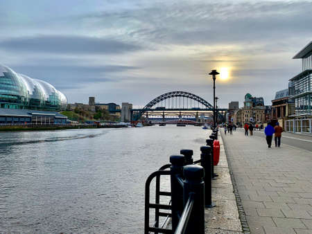 Big white bridge on the river in Newcastle Upon Tyne. Urban photography. Street photography.のeditorial素材