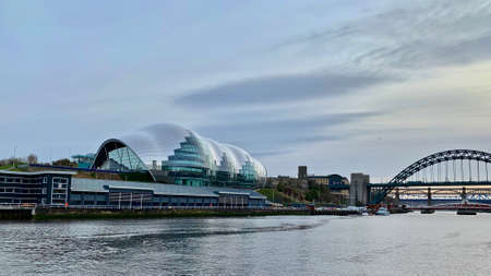 Big white bridge on the river in Newcastle Upon Tyne. Urban photography. Street photography.のeditorial素材