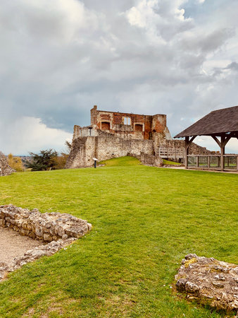 Old castle ruins in Farnham. England. United Kingdom. Castle & Garden. Panoramic.の写真素材
