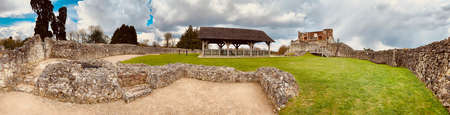 Old castle ruins in Farnham. England. United Kingdom. Castle & Garden. Panoramic.の写真素材