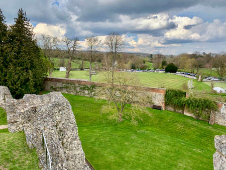 Old castle ruins in Farnham. England. United Kingdom. Castle & Garden. Panoramic.の写真素材