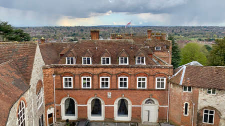 Old castle ruins in Farnham. England. United Kingdom. Castle & Garden. Panoramic.の写真素材