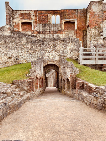 Old castle ruins in Farnham. England. United Kingdom. Castle & Garden. Panoramic.の写真素材