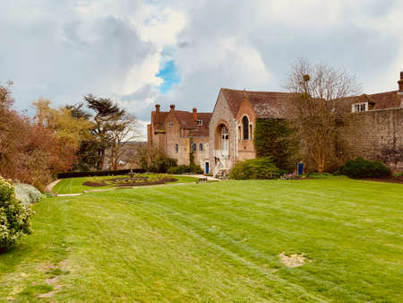 Old castle ruins in Farnham. England. United Kingdom. Castle & Garden. Panoramic.の写真素材
