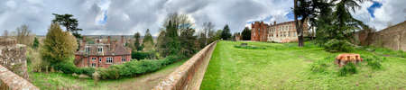 Old castle ruins in Farnham. England. United Kingdom. Castle & Garden. Panoramic.の写真素材