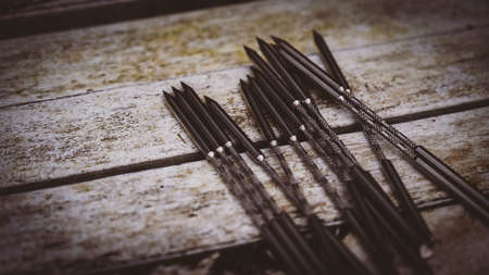 Original steel nails for clavitherapy alternative medicine treatment.の写真素材