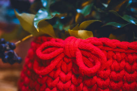 Beautiful wool handmade decoration. Knitting and crochet. Handmade crocheting crafts. DIY.の写真素材