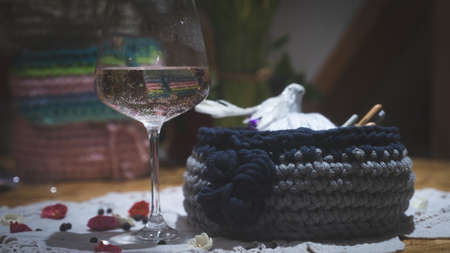 Beautiful wool handmade decoration. Knitting and crochet. Handmade crocheting crafts. DIY.の写真素材