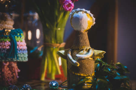 Beautiful wool handmade decoration. Knitting and crochet. Handmade crocheting crafts. DIY.の写真素材