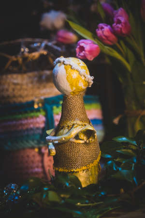 Beautiful wool handmade decoration. Knitting and crochet. Handmade crocheting crafts. DIY.の写真素材