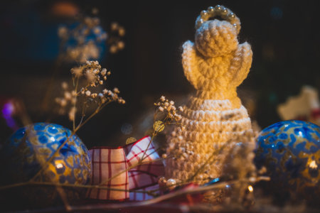 Beautiful wool handmade decoration. Knitting and crochet. Handmade crocheting crafts. DIY.
