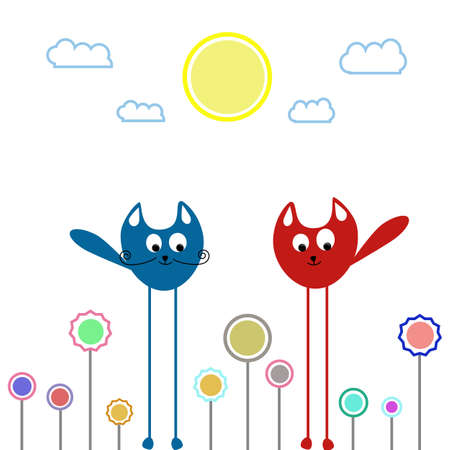 Fancy cats and flowersのイラスト素材
