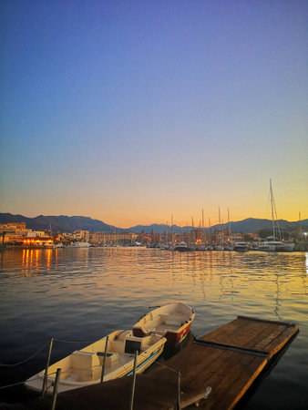 Port of Palermo at sunsetの写真素材