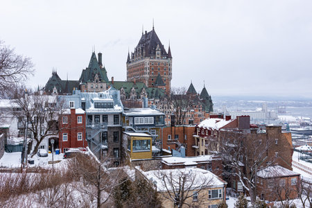 Winter view of the Frontenac castle in the Old Quebec city.のeditorial素材