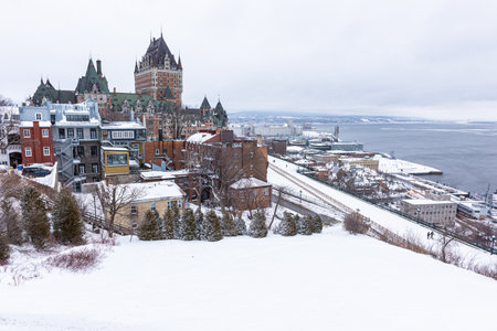 Winter view of the Frontenac castle in the Old Quebec city.のeditorial素材